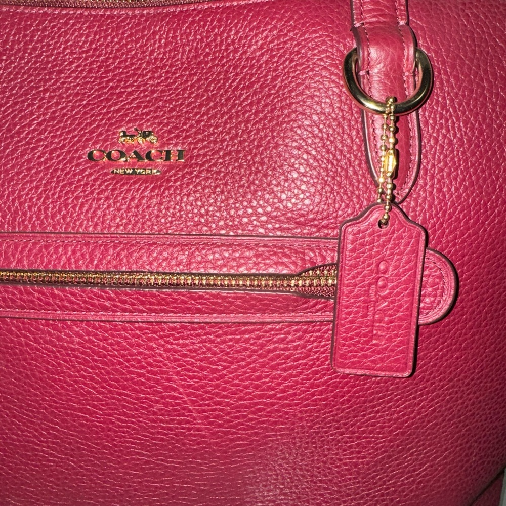 Brand New Coach Pebbled Leather Tote Bag - Deep Red - Picture 2 of 9